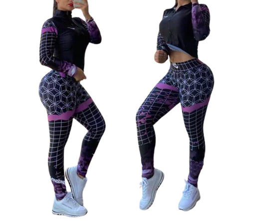 CONJUNTO DEPORTIVO PARA DAMA MORADO CON NEGRO